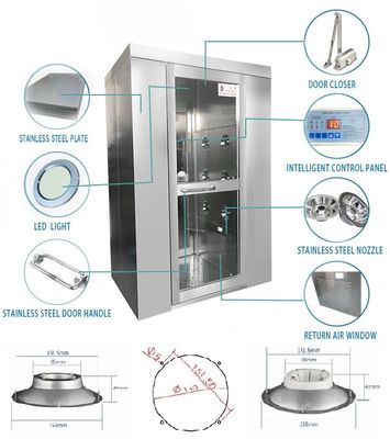 Sala de chuveiro de ar inteligente 1500W com ângulo de fluxo de ar de 360 ° e placa de aço revestida com SUS304 / pó para sala limpa