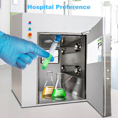 Caixa de passagem de aço inoxidável 201 com intertravamento mecânico e esterilização UV-C para transferências de salas limpas