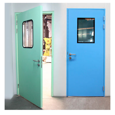 Porta de aço de polímero moderno de sala limpa com vidro duplo Porta de hospital de aço inoxidável