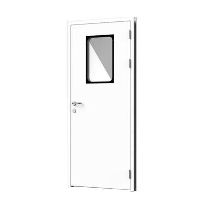 Porta de aço de sala limpa de balanço único. Integração perfeita, conformidade ISO/GMP. Resistente à corrosão.