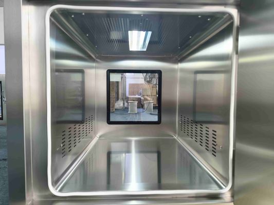 Caixa de passagem de fluxo laminar de porta automática com puridade de ar ISO classe 5 filtrada HEPA e portas deslizantes motorizadas