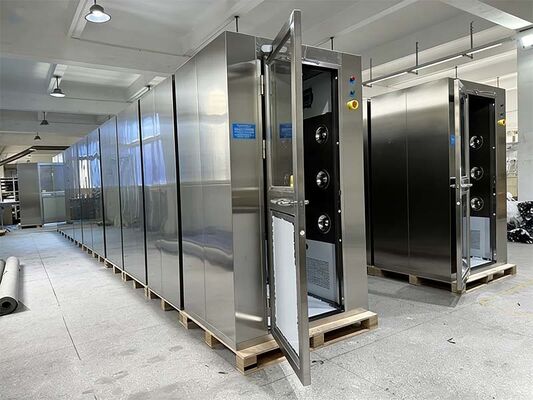 Chuveiro de ar com porta deslizante inteligente com reconhecimento facial e construção em aço inoxidável para descontaminação de pessoal