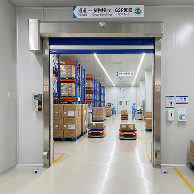 Porta enrolável de alta velocidade habilitada para IoT inteligente com vedações à prova de poeira e velocidade ajustável de 0,6-2,5 m/s para uso farmacêutico e de mineração