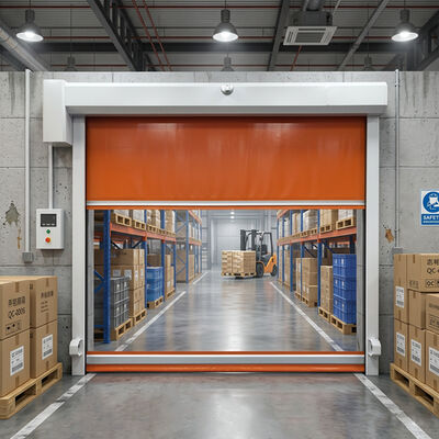 Porta rolante automática industrial com cortinas de PVC resistentes a impactos de alta velocidade de 2,0 m/s e isolamento de poupança de energia para armazéns