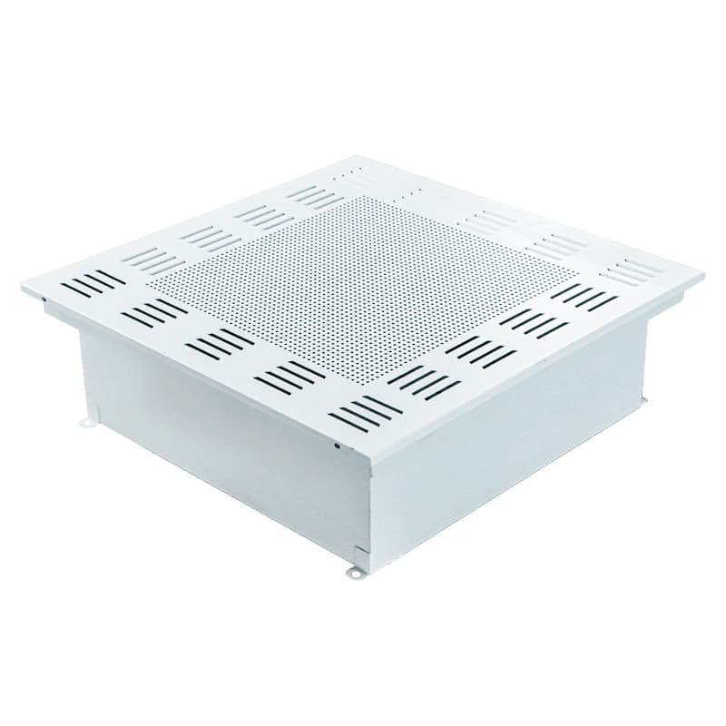 Saída de ar HEPA certificada ISO 14644 com fluxo de ar de 1000 CMH e acabamento pintado com placa fria para salas limpas