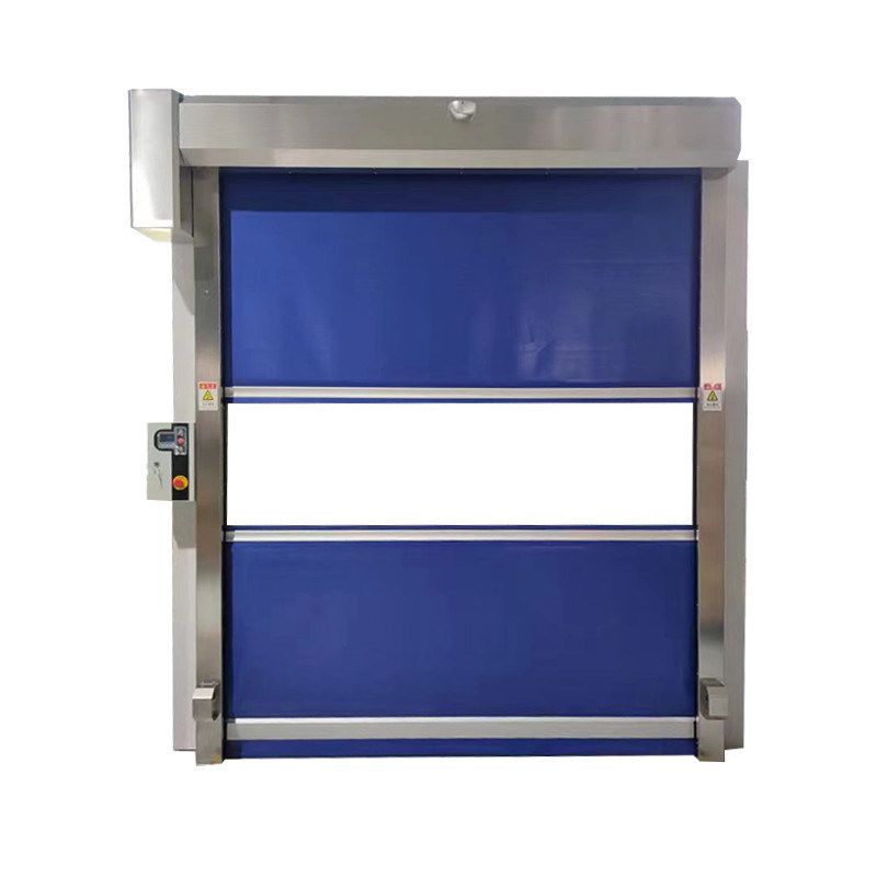 Porta de alta velocidade com cortina de PVC reforçada de 0,8 mm e velocidade ajustável de 0,6-2,5 m/s com segurança de reversa de emergência