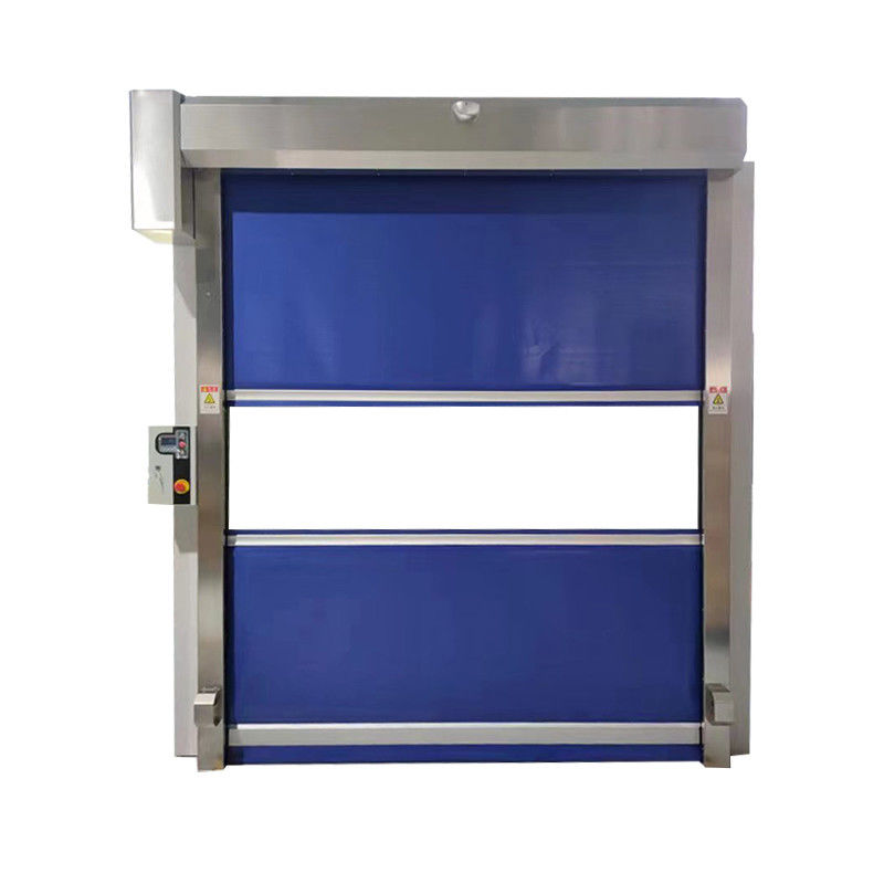 Porta de alta velocidade com reverso de emergência. 0,8 mm de PVC reforçado. 0,6-2,5 m/s ajustável.
