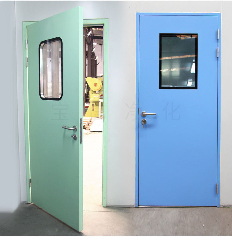 Portas de aço Premium Cleanroom. Design higiénico, tamanhos personalizados e selo hermético. Certificado ISO.