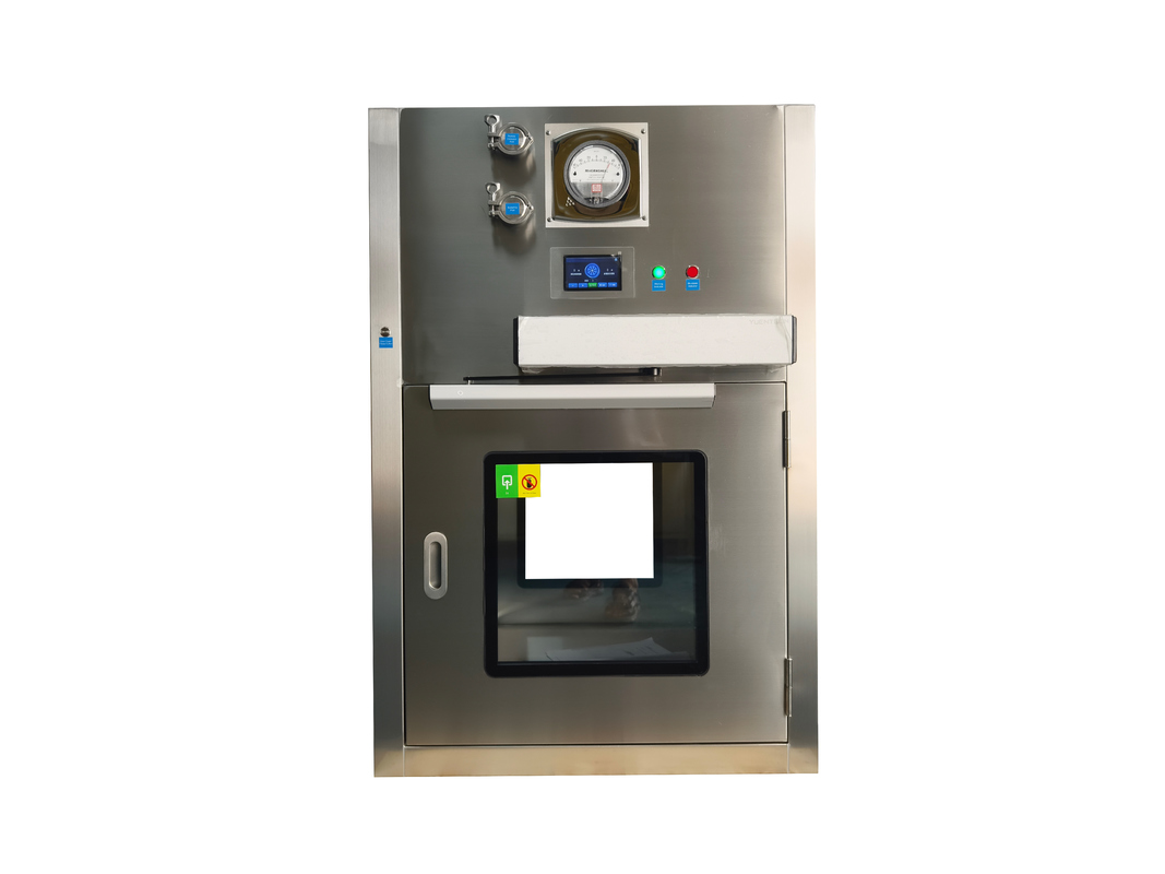 Caixa de passagem de fluxo laminar de porta automática com puridade de ar ISO classe 5 filtrada HEPA e portas deslizantes motorizadas