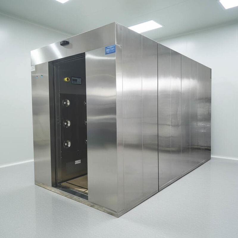Chuveiro de ar de sala limpa certificado ISO 14644 com porta deslizante automática e construção de aço pesado